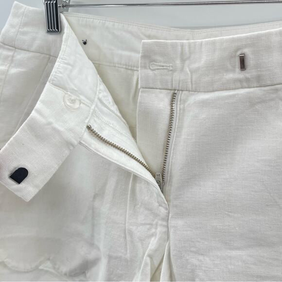 NWT J. Crew Scalloped Linen Blend White Flat Front Preppy Coastal Shorts Size 4 - Picture 6 of 12